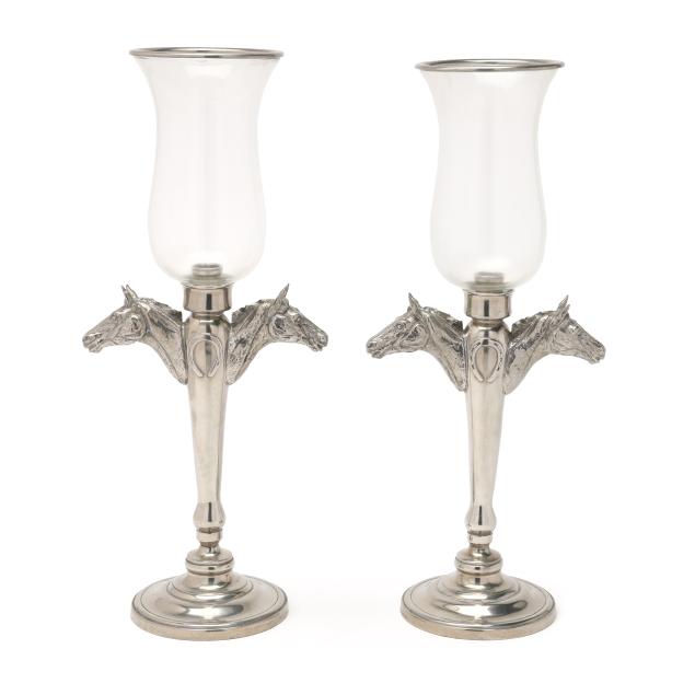 vagabond-house-pair-of-pewter-horse-candlesticks-with-hurricane-shades