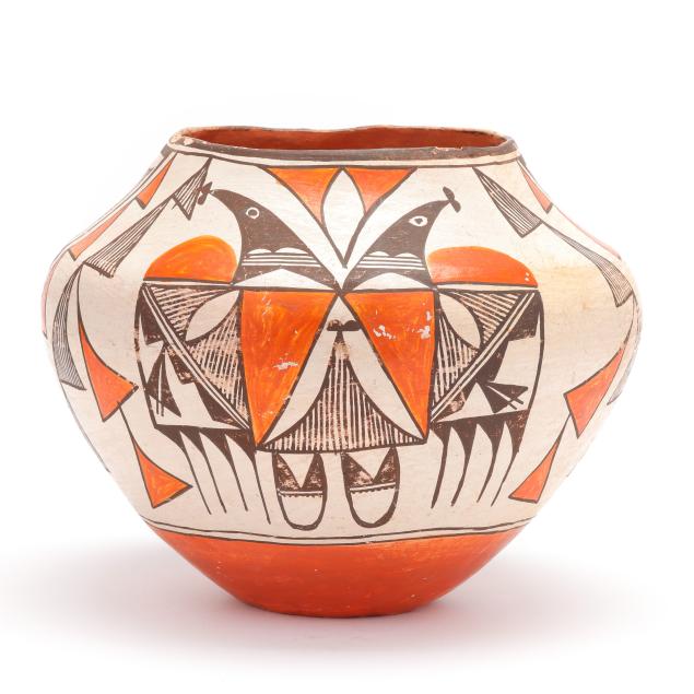 acoma-pueblo-polychrome-pottery-olla-with-double-bird-motif