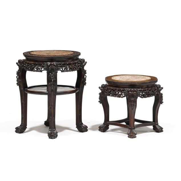 two-chinese-carved-wood-side-tables-with-marble