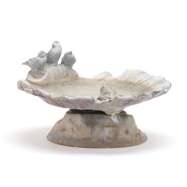 cast-lead-three-songsters-and-frog-bird-bath