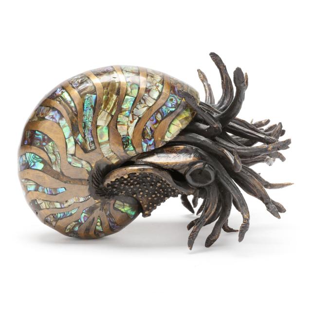 abalone-inlaid-bronze-nautilus-table-sculpture
