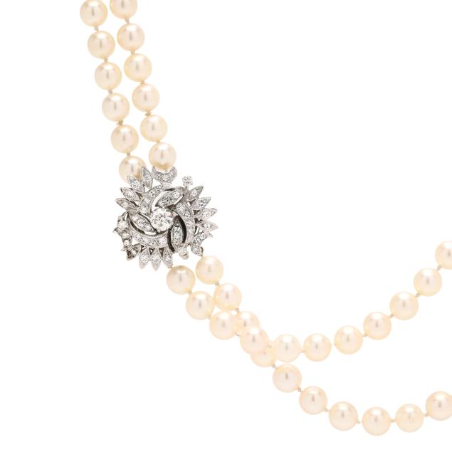 double-strand-pearl-necklace-with-white-gold-and-diamond-clasp