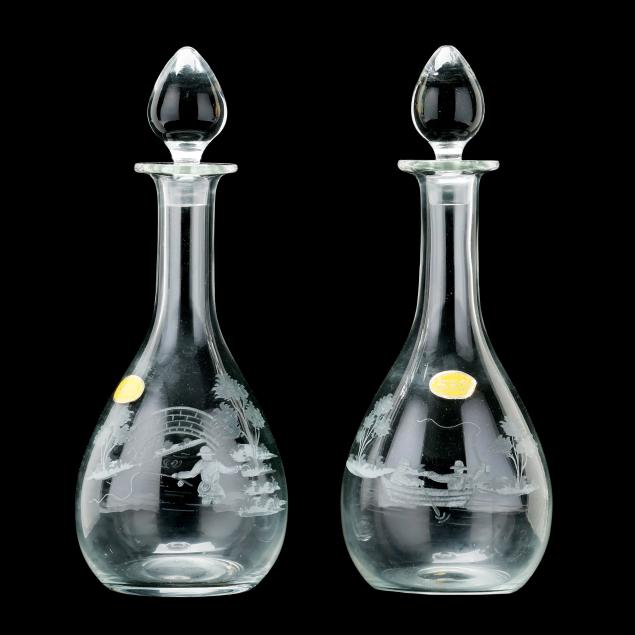 two-queen-lace-engraved-crystal-decanters-with-fly-fishing-scenes