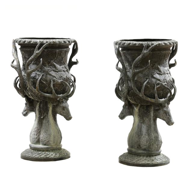 pair-of-impressive-large-bronze-double-stag-head-garden-planters