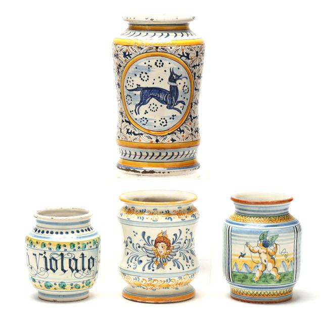 four-vintage-italian-faience-apothecary-jars