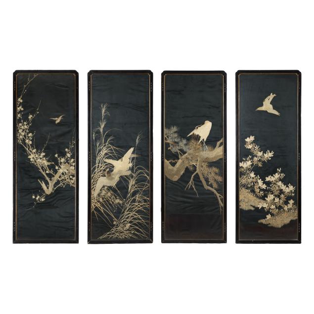a-set-of-four-grand-japanese-silk-embroidered-panels