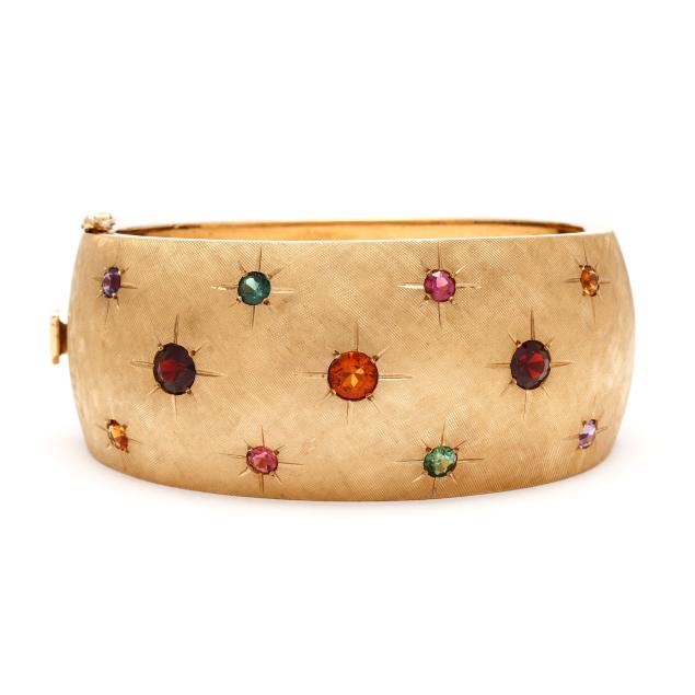 wide-gold-and-multi-gem-set-bangle