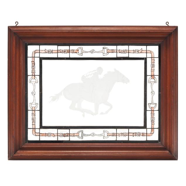 framed-engraved-and-leaded-glass-equestrian-window