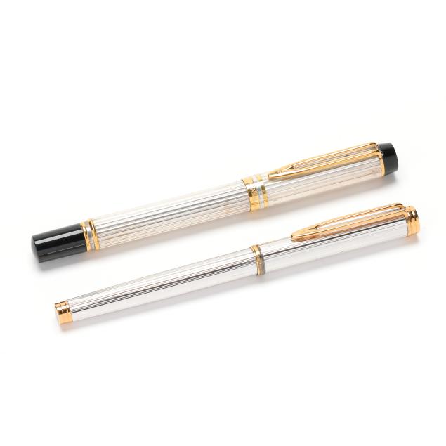 two-vintage-waterman-i-le-man-100-i-french-silver-fountain-pens