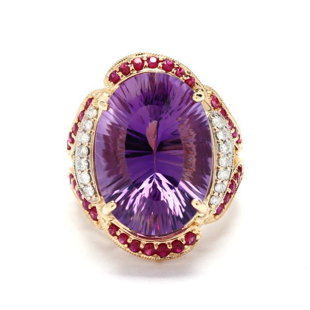 gold-fantasy-cut-amethyst-ruby-and-diamond-ring