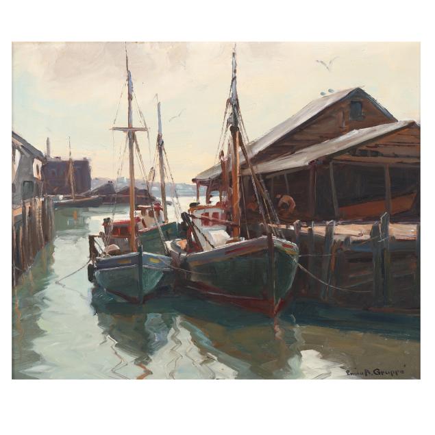 emile-gruppe-american-1896-1978-docked-fishing-boats