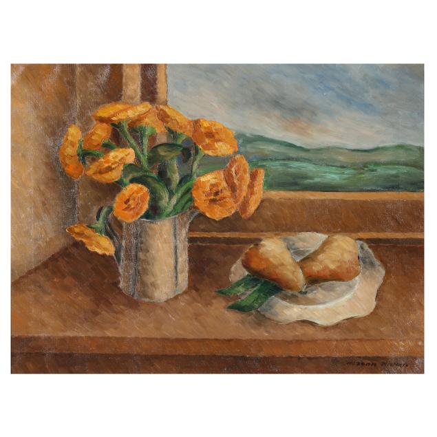 hobson-pittman-american-1899-1972-still-life-with-marigolds-and-pears