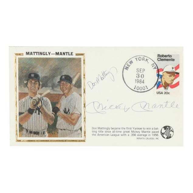 mickey-mantle-and-don-mattingly-signed-first-day-cover-envelope-with-roberto-clemente-stamp