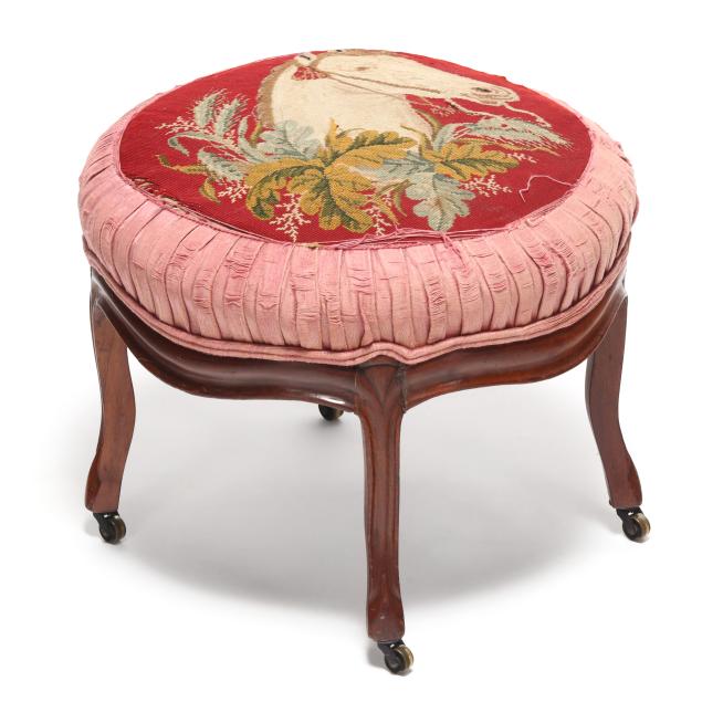rococo-revival-walnut-footstool-with-equestrian-needlepoint