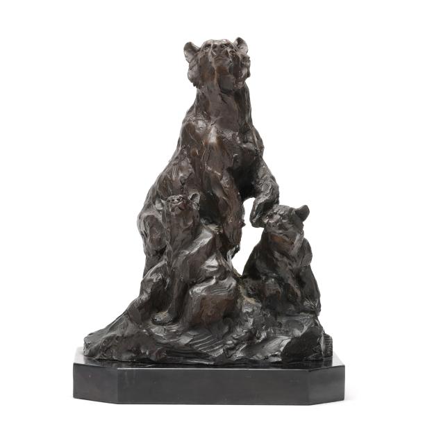 a-patinated-bronze-model-of-a-mother-bear-protecting-cubs