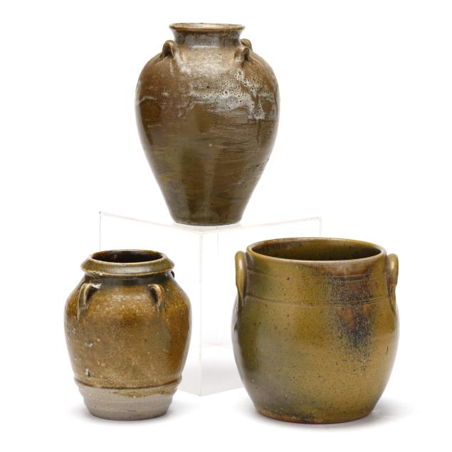 jugtown-pottery-seagrove-nc-three-frogskin-glazed-handled-vessels