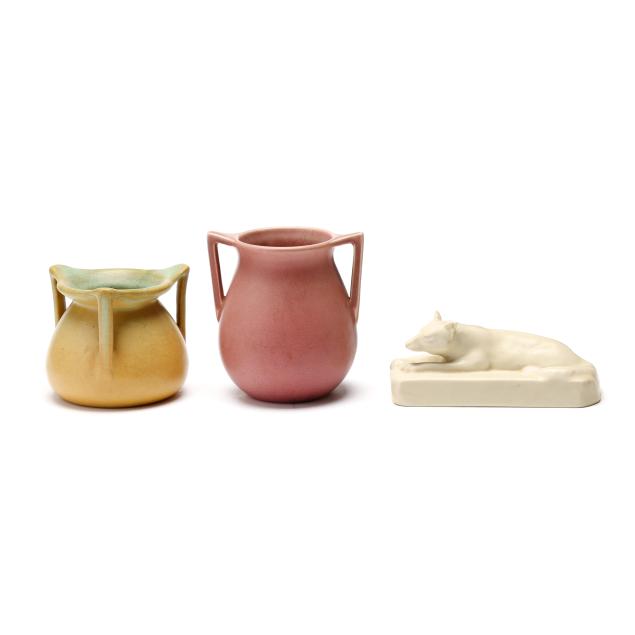 rookwood-pottery-two-vases-and-a-paperweight