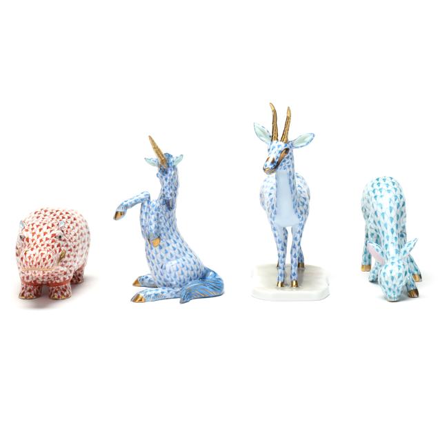 herend-four-fishnet-porcelain-animals