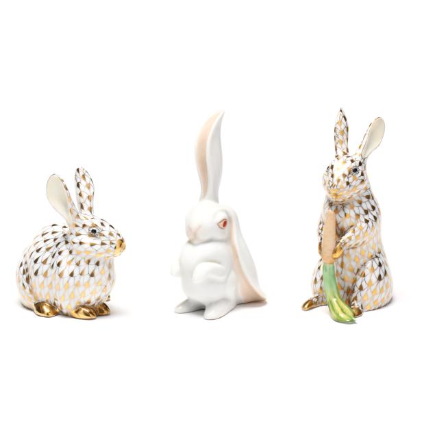 herend-three-porcelain-rabbits