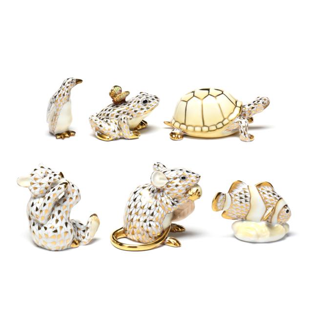 herend-guild-six-gold-fishnet-porcelain-animals
