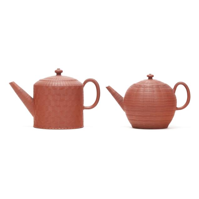 two-staffordshire-redware-engine-turned-punch-pots