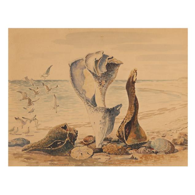 raymond-bishop-american-20th-century-still-life-with-shells-on-a-beach