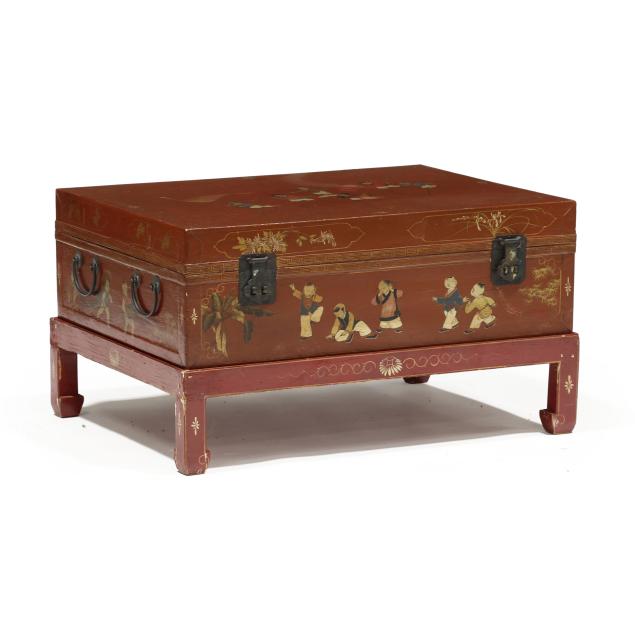 chinese-lacquered-pig-skin-trunk-on-stand