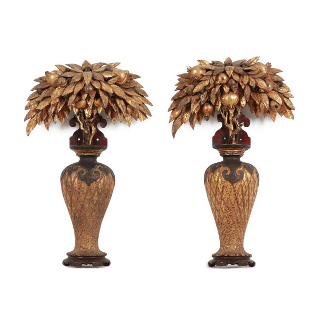 antique-pair-of-chinese-carved-and-parcel-gilt-vase-and-pomegranate-wall-sconces
