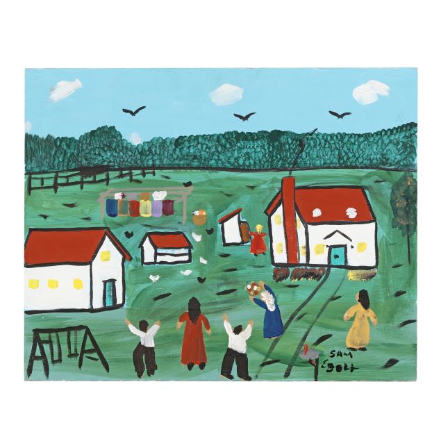 sam-ezell-nc-folk-art-painting-of-figures-on-a-farm