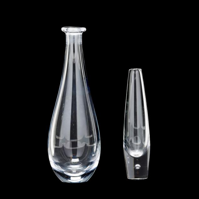 a-steuben-crystal-bud-vase-and-an-orrefors-crystal-decanter