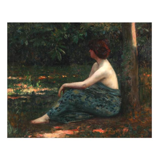 rene-marie-leon-devillario-french-1874-1942-seated-woman-in-a-forest-landscape