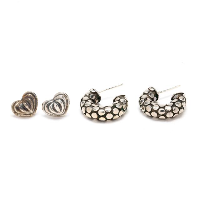 two-pairs-of-silver-earrings-signed