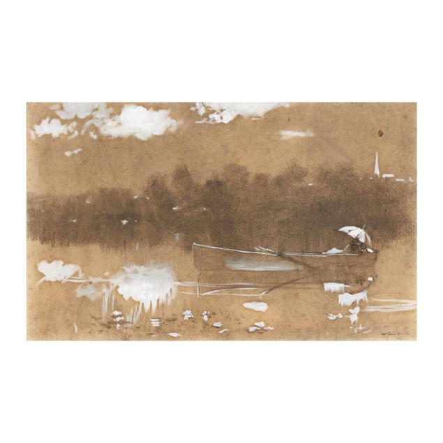 arthur-b-davies-american-1862-1928-woman-in-a-canoe-with-parasol