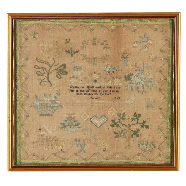 catharine-wolf-s-1827-needlework-sampler-from-esther-r-barton-s-school