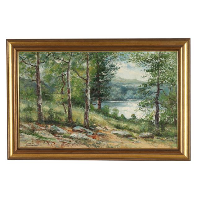 m-braquist-american-early-20th-century-forest-landscape-with-view-of-lake