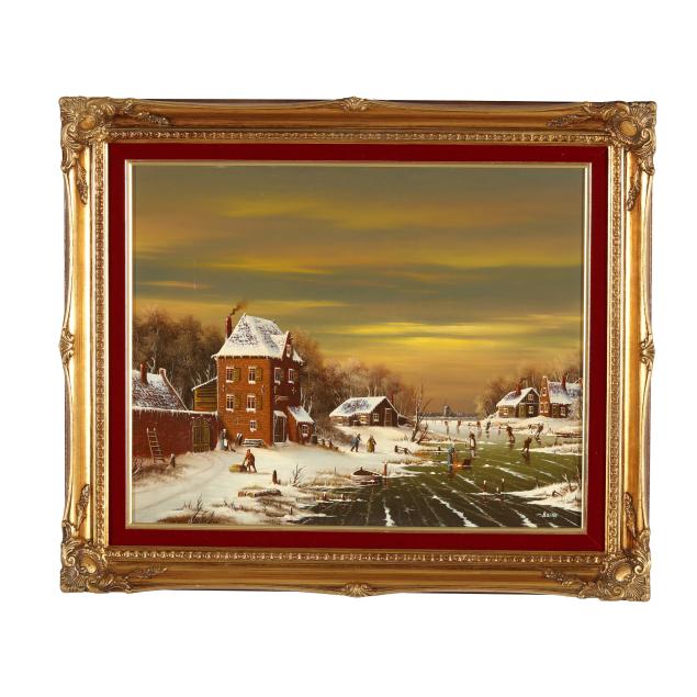 johannes-kaiser-dutch-b-1928-a-merry-village-scene-in-winter