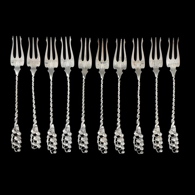 set-of-ten-whiting-sterling-silver-seafood-forks