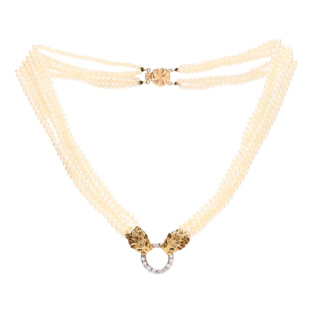 bi-color-gold-pearl-and-diamond-multi-strand-panther-necklace