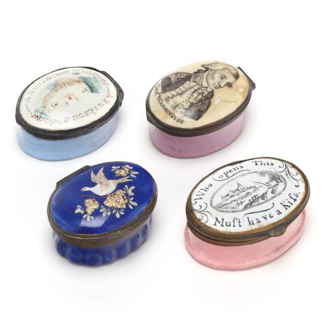 four-antique-english-enamel-patch-boxes