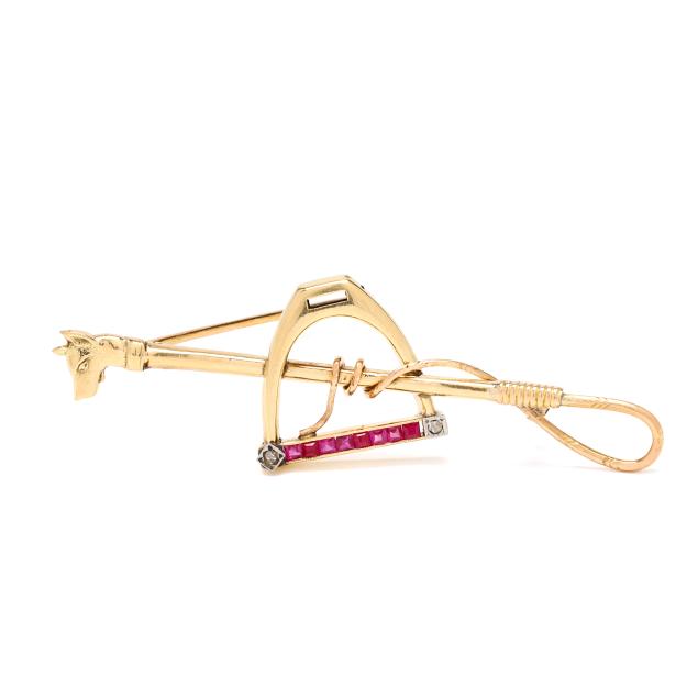 vintage-gold-ruby-and-diamond-equestrian-motif-brooch
