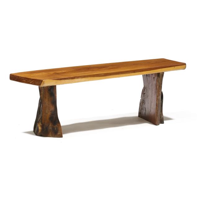 modernist-teak-and-root-wood-bench