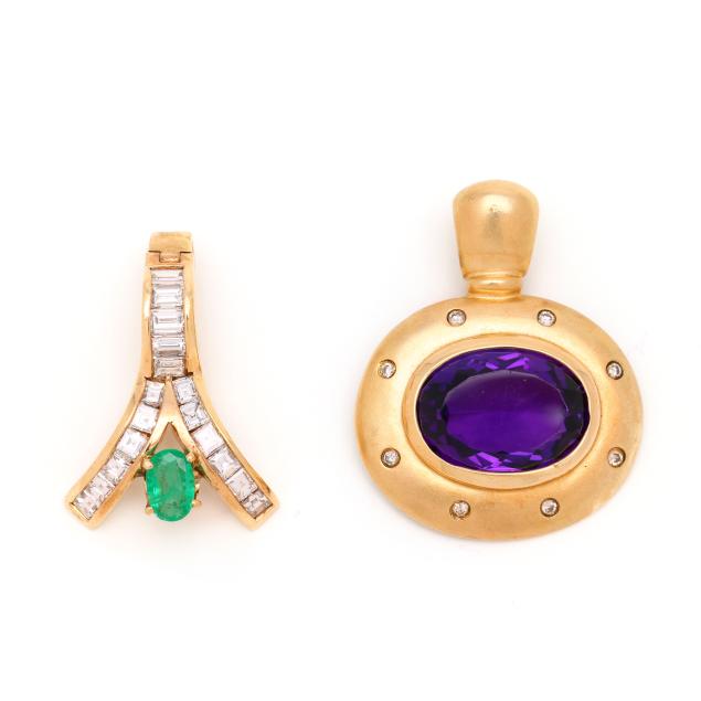 two-gold-and-gem-set-pendants