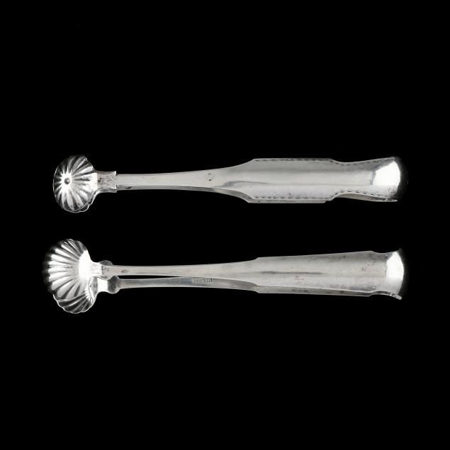 two-coin-silver-pairs-of-sugar-tongs-with-shell-bowls