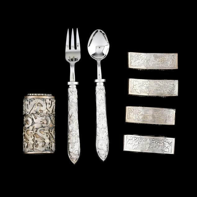 group-of-asian-silver-and-metal-table-accessories
