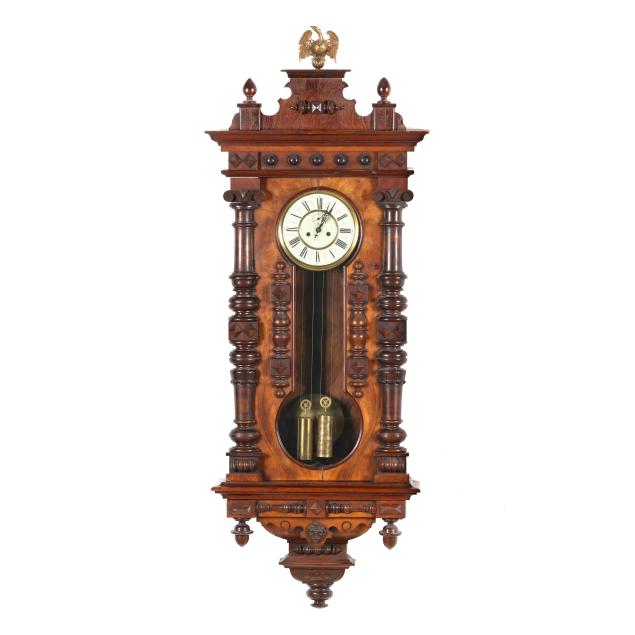 attributed-gustav-becker-german-1819-1885-5ft-carved-walnut-regulator-wall-clock