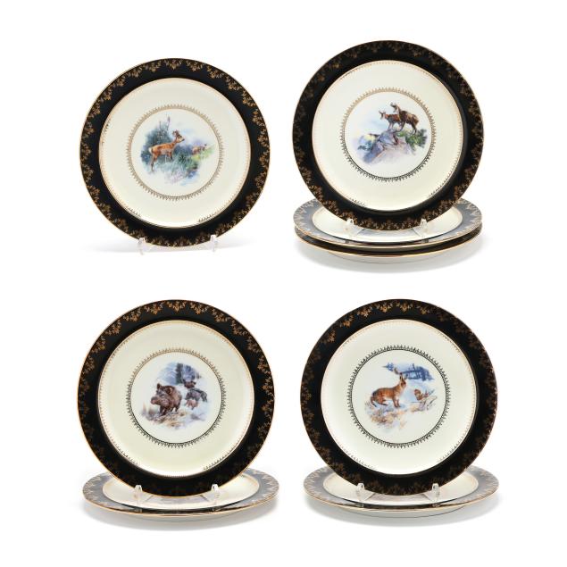 gloria-porcelain-manufactory-eight-transferware-plates-with-game-animals