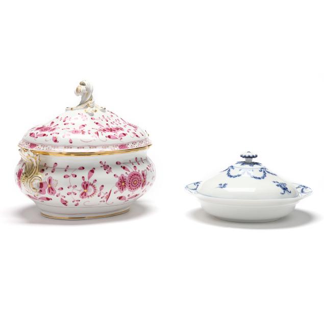 two-antique-meissen-covered-porcelain-dishes