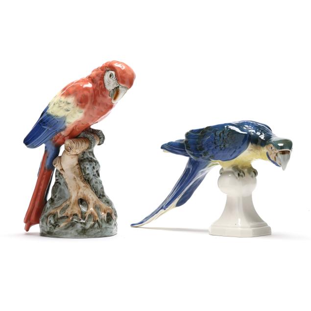 two-royal-dux-bohemia-porcelain-parrots
