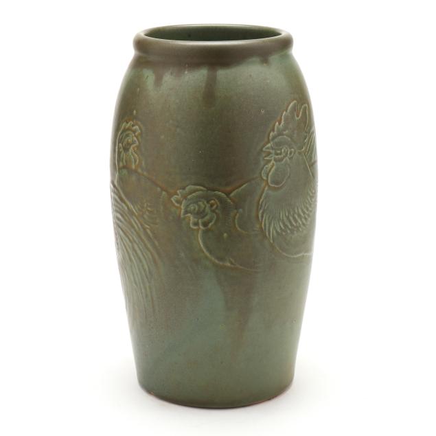 arts-and-crafts-pottery-vase-with-roosters