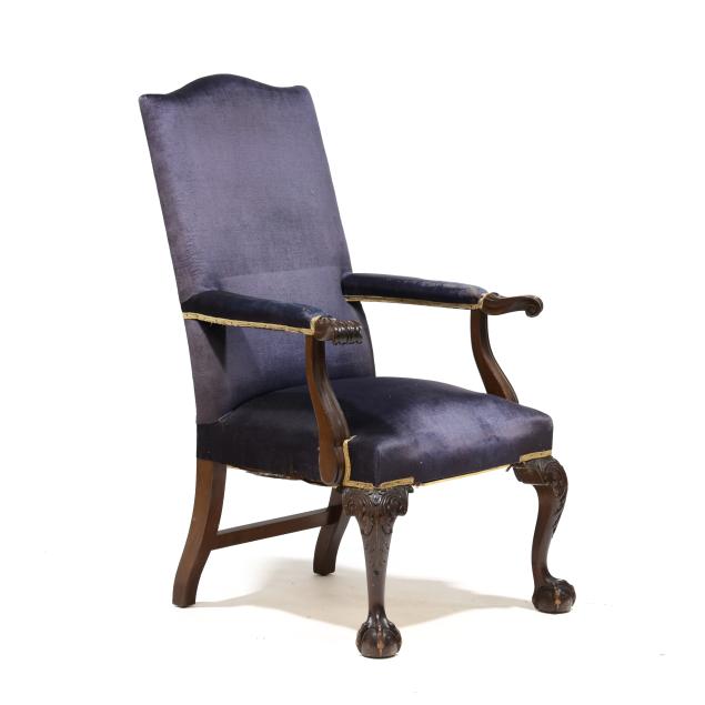 chippendale-style-carved-mahogany-library-armchair